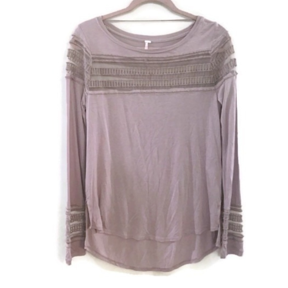 FREE PEOPLE Mesh inset ROXIE hi-low tee